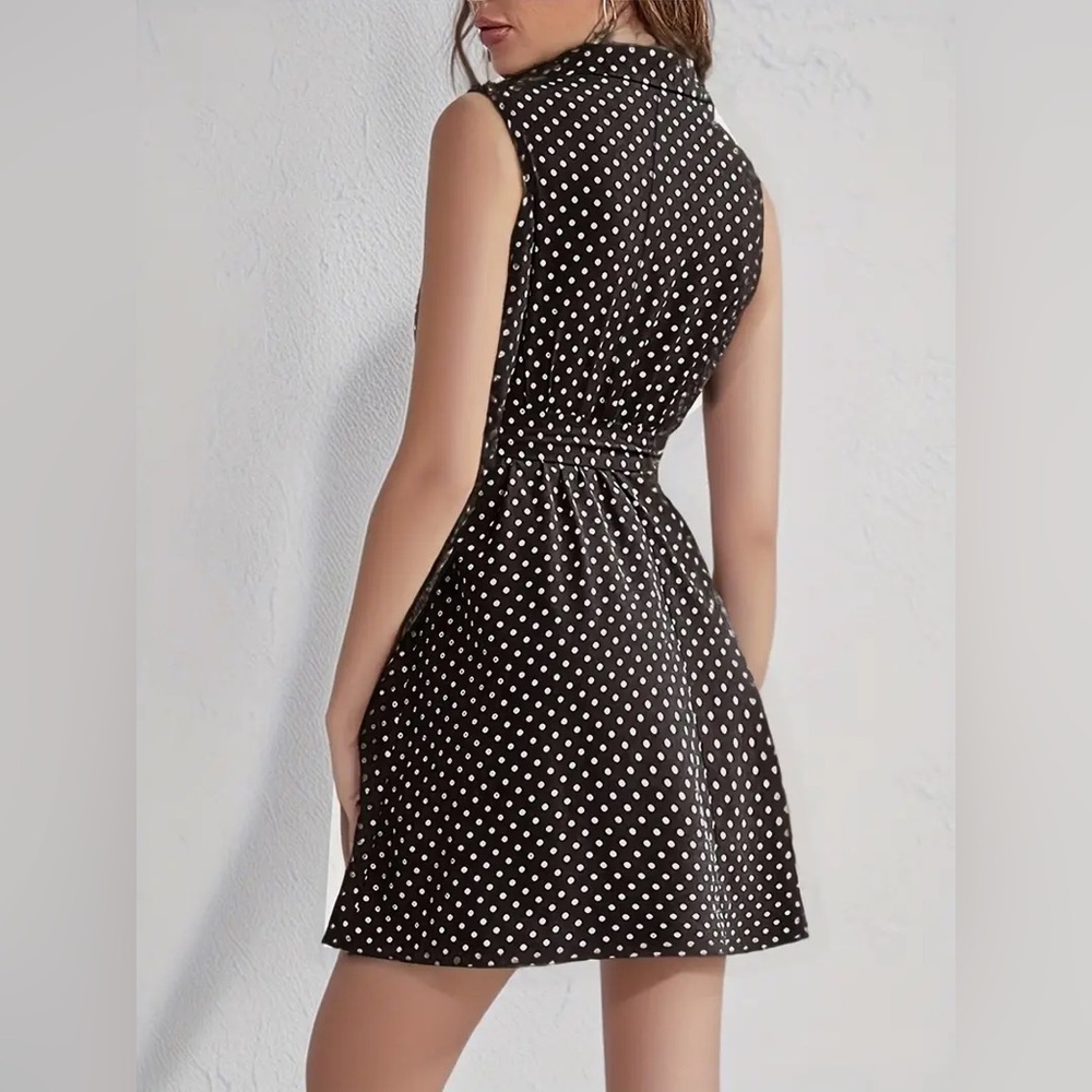 NWOT Against Nudity Sleeveless Polka Dot Classic Fit Flare Midi Summer Dress